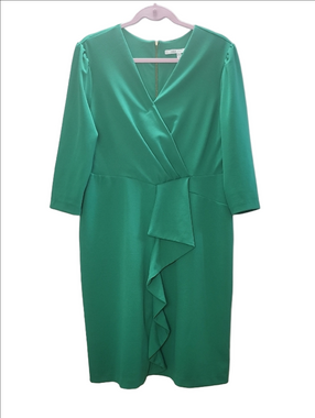 JULIA JORDAN Green Cascade Ruffle Crepe Sheath Dress